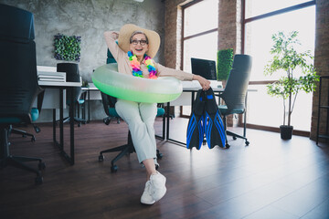 Photo of attractive good mood age lady recruiter dressed formal shirt celebrating going vacation...