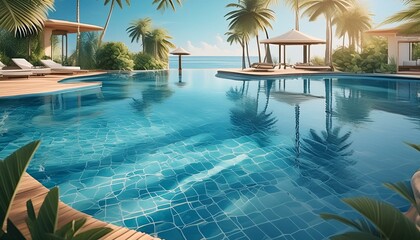 Fototapeta premium Pool clear blue water, photography banner, generated with AI