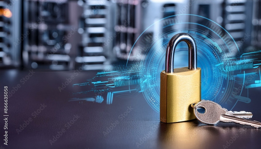 Poster secure digital lock and key for data protection and privacy