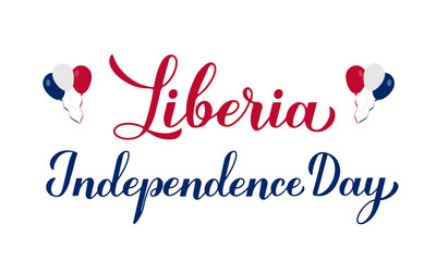 Liberia Independence Day calligraphy lettering isolated on white. National holiday celebrated on July 26. Vector template for greeting card, banner, typography poster, flyer, etc.