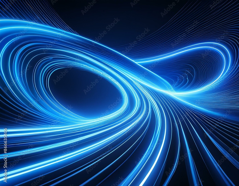 Aufkleber swirling neon blue light trails with luminous glow and swoosh effect creating abstract 3d forms digi