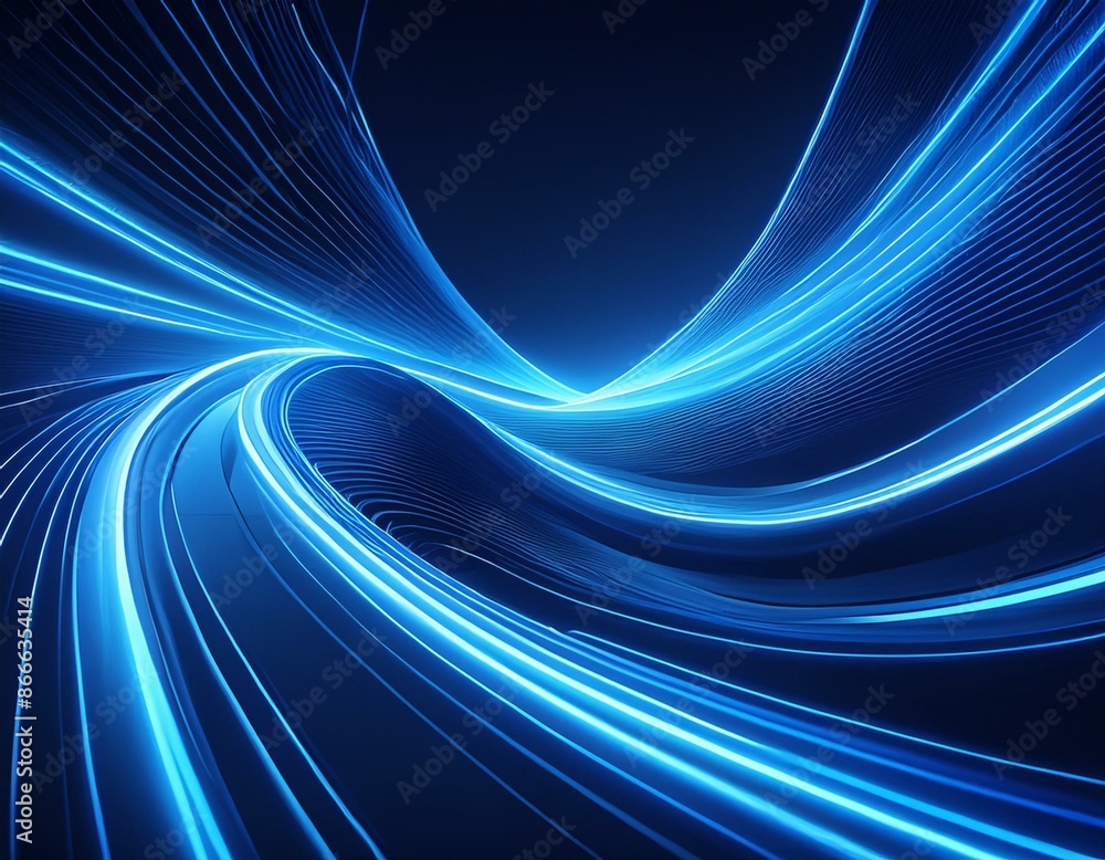 Aufkleber swirling neon blue light trails with luminous glow and swoosh effect creating abstract 3d forms digi