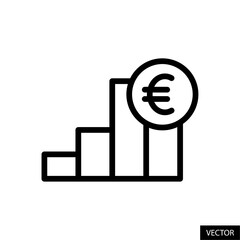Portfolio chart with European Euro sign, sales graph with EUR symbol, stock market investment icon in line style design for website, app, UI isolated on white background. Editable stroke. Vector file.