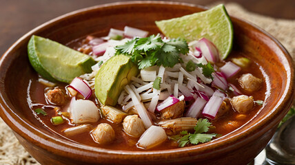 mexican food: pozole on a table closeup