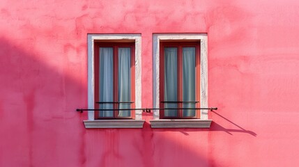 Obraz premium a shot of a window with four divisions, of a building pink, shot on RED KOMODO, 