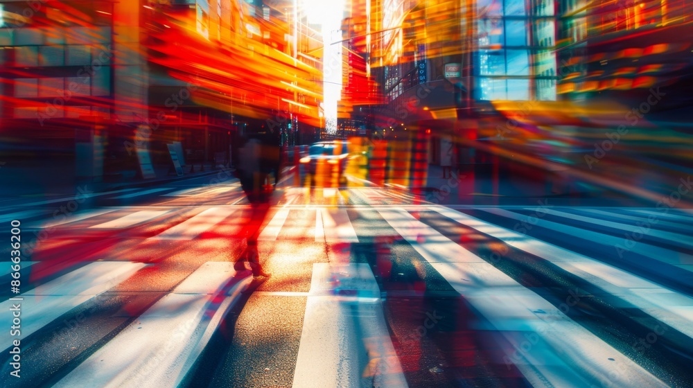 Wall mural a close-up of a street scene with abstract patterns of light and shadows, capturing the dynamic ener