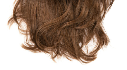 Long human brown hair isolated on background. hair texture close up