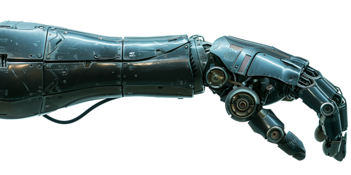 Sci-fi robot hand isolated on transparent or white background 