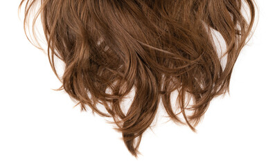 Long human brown hair isolated on background. hair texture close up