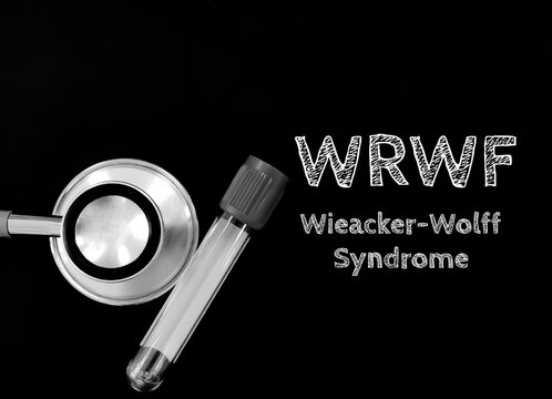 Wieacker Wolff syndrome medical term with medical tools on blackground, WRWF is a severe X-linked recessive neurodevelopmental disorder affecting the central and peripheral nervous systems.