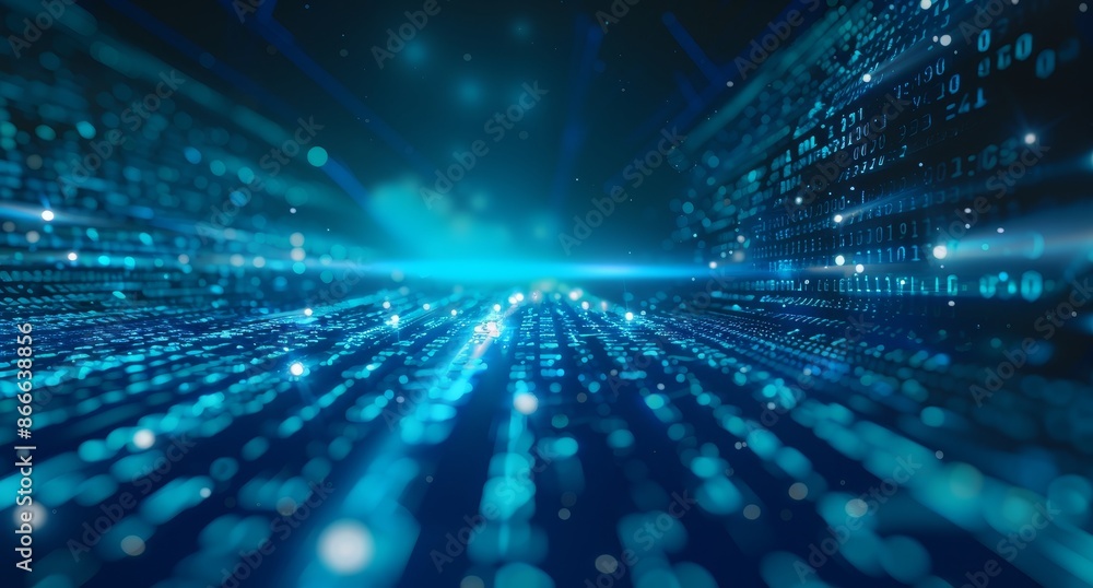 Poster big data transfer and storing. data transmission channel. digital data flow.