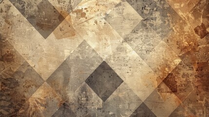 Fototapeta premium Angular gray blocks of squares, triangles, and diamond shapes are arranged in a randomly arranged abstract brown background.