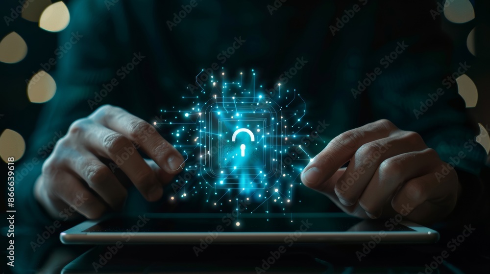 Poster privacy concept with data protection. gdpr. eu. cyber security network. business man protecting data