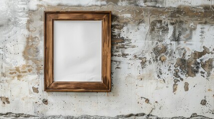 Customizable empty wooden frame on wall for personalized content