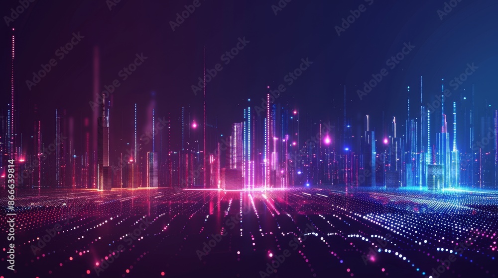 Poster intricate wave line design with abstract dot point connect the smart city and abstract dot point con