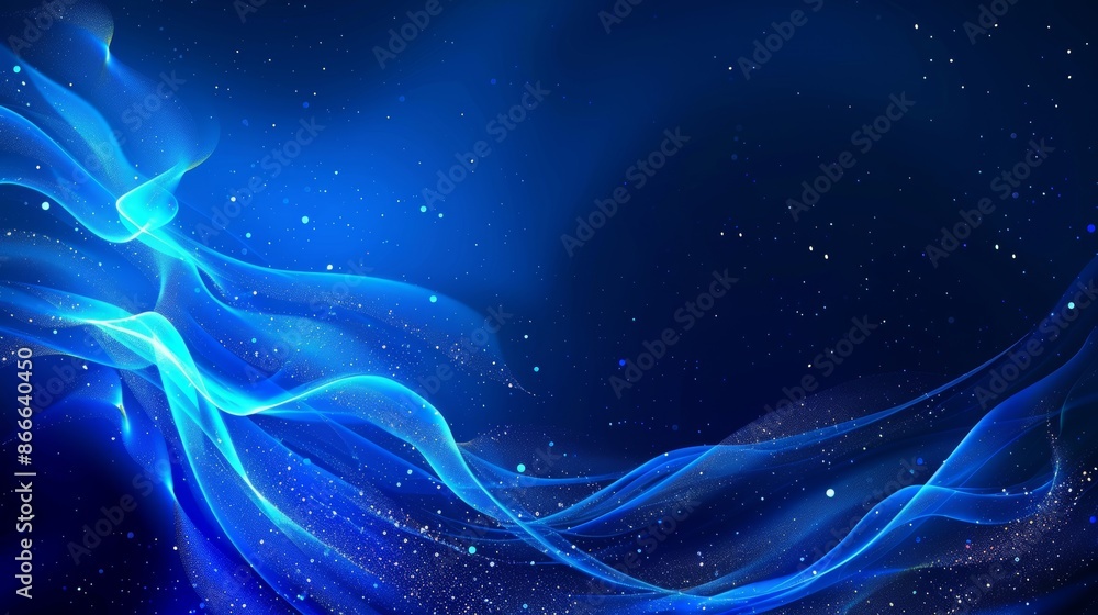 Poster the abstract background features a blue digital particles wave flow in a digital cyberspace environm