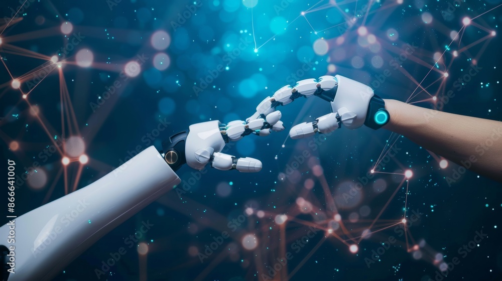 Poster the intersection of stock and machine learning, robots touching big data, the internet and digital t