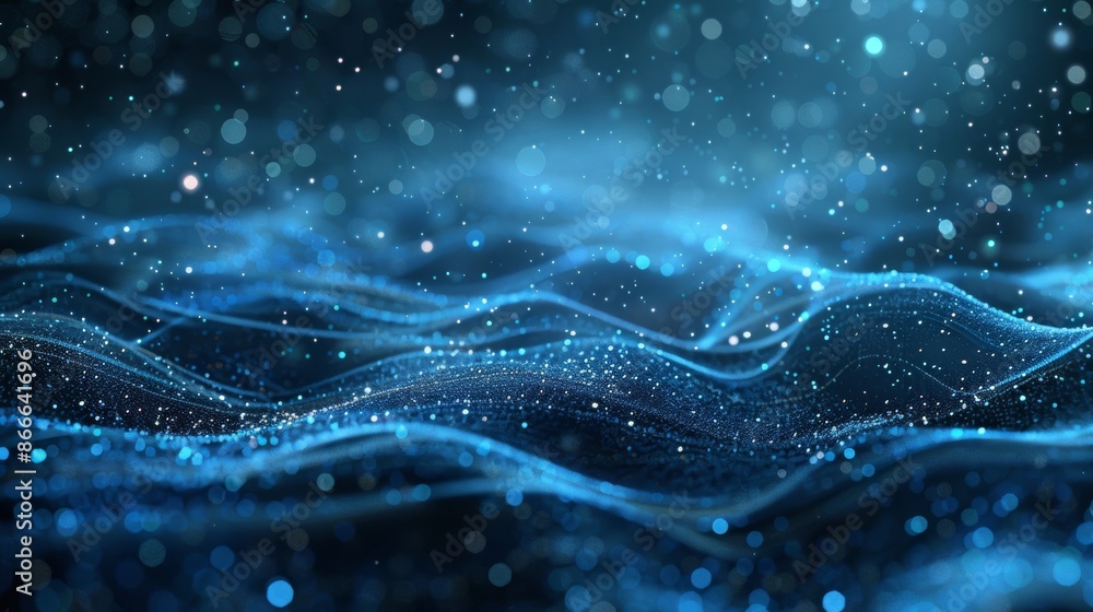Poster wave of particles. data visualization. abstract digital background in 4k.