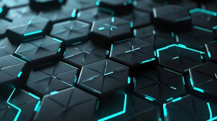 With blue neon illumination, this hexagonal background has a technological feel