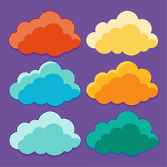 Obraz premium A variety of colorful clouds floating in the azure sky on a purple background