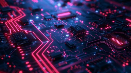 Fototapeta premium Animated futuristic server and abstract background circuit board. 3D rendering of the futuristic server and abstract background.