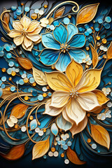 Colorful abstract floral background with yellow and blue flowers.