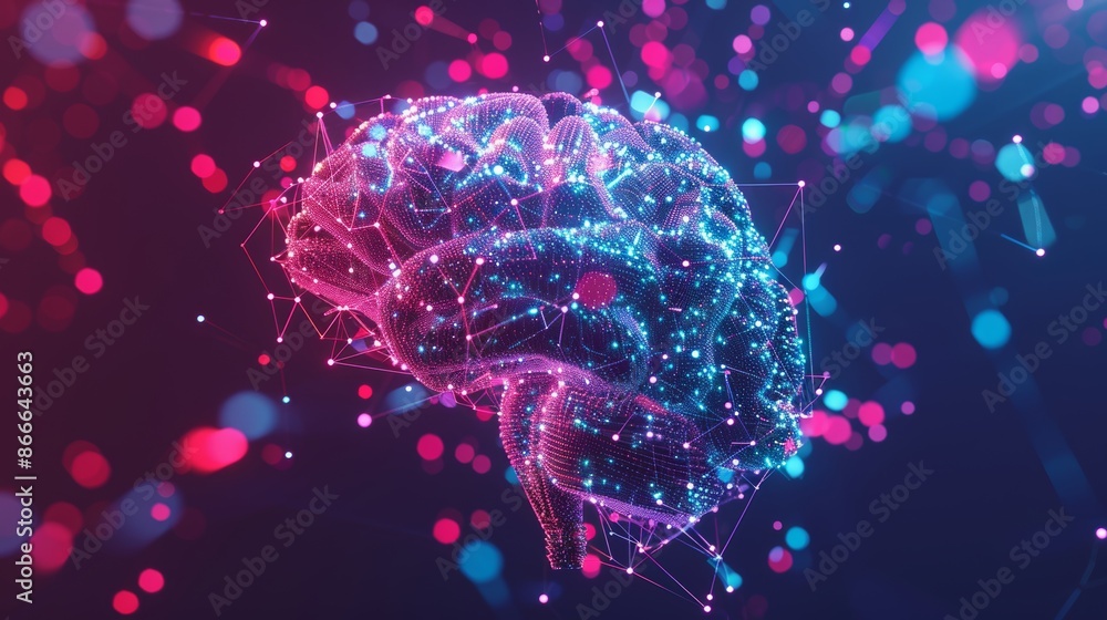 Poster the concept of ai and the computer brain, digital big data, neural networks, and blockchain technolo