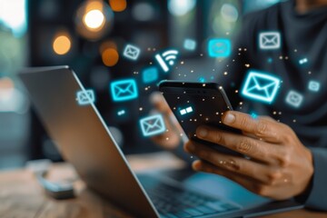 e-mail marketing concept, email being read on a smartphone, new message received