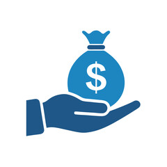 Saving Money icon. Handhold money bag vector illustration 