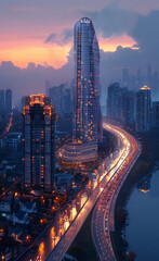Naklejka premium city skyline at night
