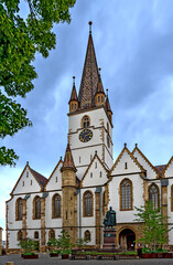 Facade of the Lutheran Cathedral of Saint Mary in Sibiu (Hermannstadt), Romania