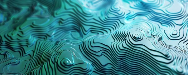 Abstract digital topography lines in turquoise hues