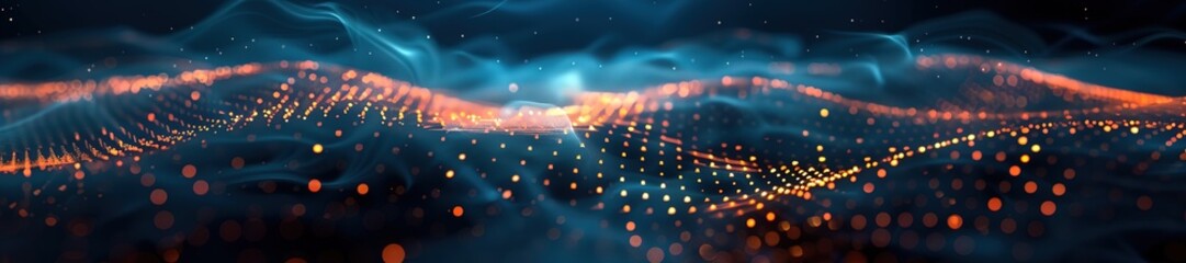 Obraz premium Abstract glowing particle waves on dark background