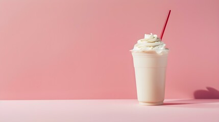 White Summer Drink on a pink Background with Sunlight and Shadows