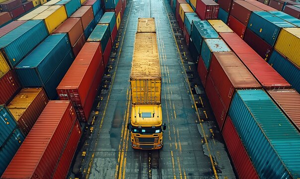 Container yard ground transport links airport to seaport cargo logistics.