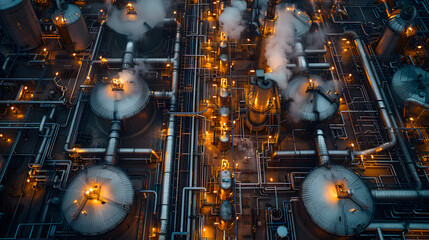 Aerial view natural gas pipeline, High pressure pipes gas plant pipelines, Industry natural gas pipeline with high pressure compressor station energy transportation infrastructure
