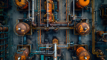 Aerial view natural gas pipeline, High pressure pipes gas plant pipelines, Industry natural gas pipeline with high pressure compressor station energy transportation infrastructure