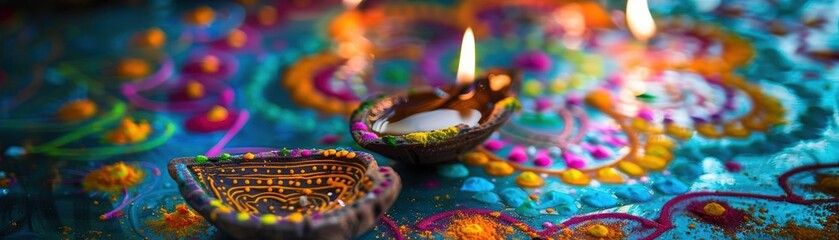 Fototapeta premium Close-up photo of a vibrant Diwali festival celebration