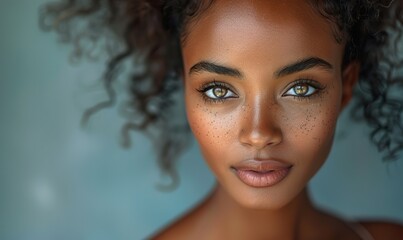 Naklejka premium Flawless, with a beautiful expression, the young female model's skin captivates.