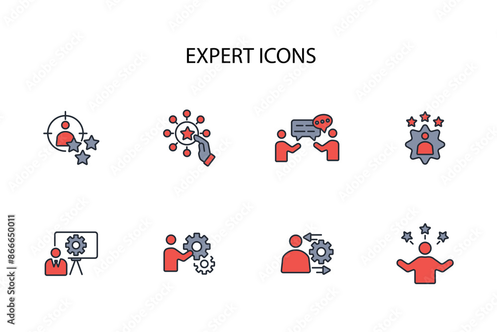 Poster expert icon set.vector.editable stroke.linear style sign for use web design,logo.symbol illustration