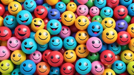 Obraz premium Many yellow balls with smiling faces. Social media and communications concept background