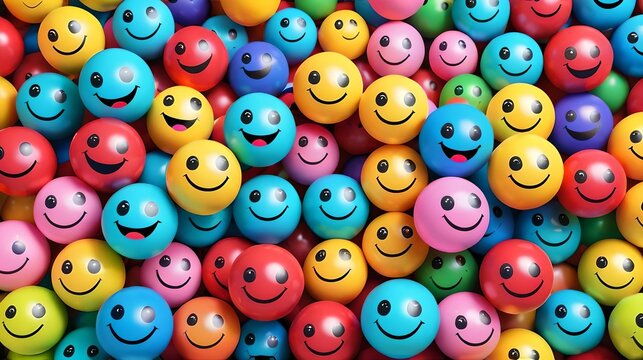 Many yellow balls with smiling faces. Social media and communications concept background
