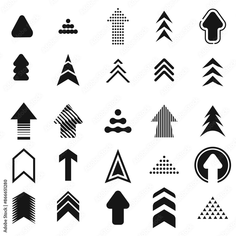 Poster Set of custom and varied arrow icons. Vector set of icons representing arrows. Black icons set.