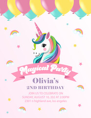 Magical Unicorn Party Invitation. vector illustration © Huma Fida