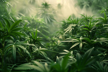 Fototapeta premium commercial processing of medical cannabis marijuana leafs in growing plant greenhouse