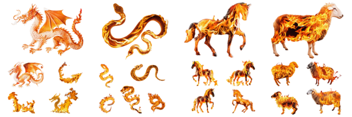 animal zodiac fire collection set sign isolated