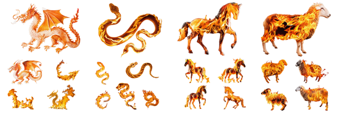 animal zodiac fire collection set sign isolated