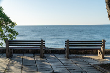 Wooden banch with ea view
