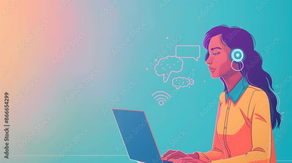 Aufkleber 3. generate an image depicting a woman using a laptop to interact with an advanced ai chatbot, showi