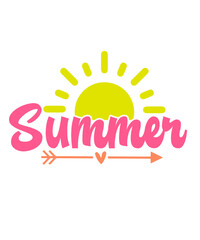 Summer typography clip art design on plain white transparent isolated background for sign, decal, card, shirt, hoodie, sweatshirt, apparel, tag, mug, icon, poster or badge